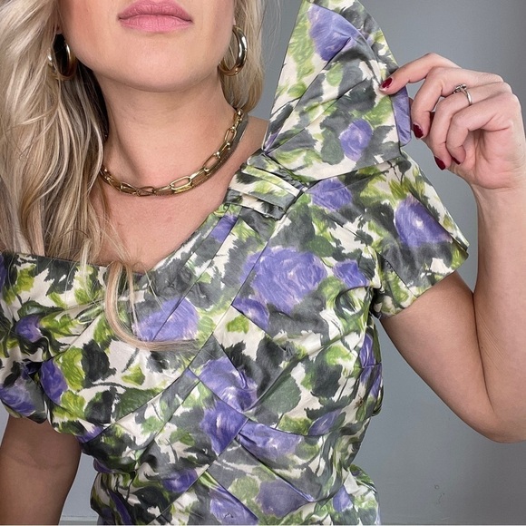 Vintage Green and Purple Floral Sheath Dress - Picture 3 of 15
